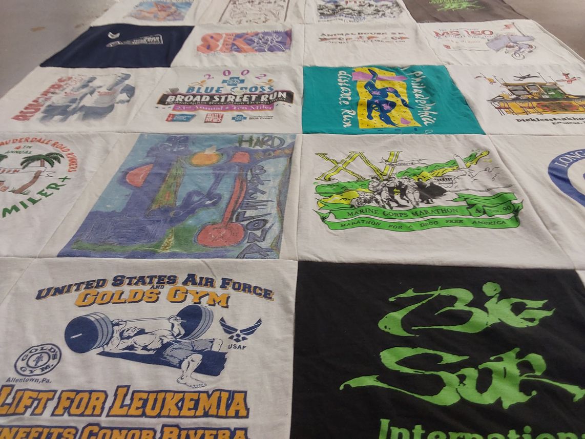 T-shirt quilt with marathons, fundraising themes by Lori from SC