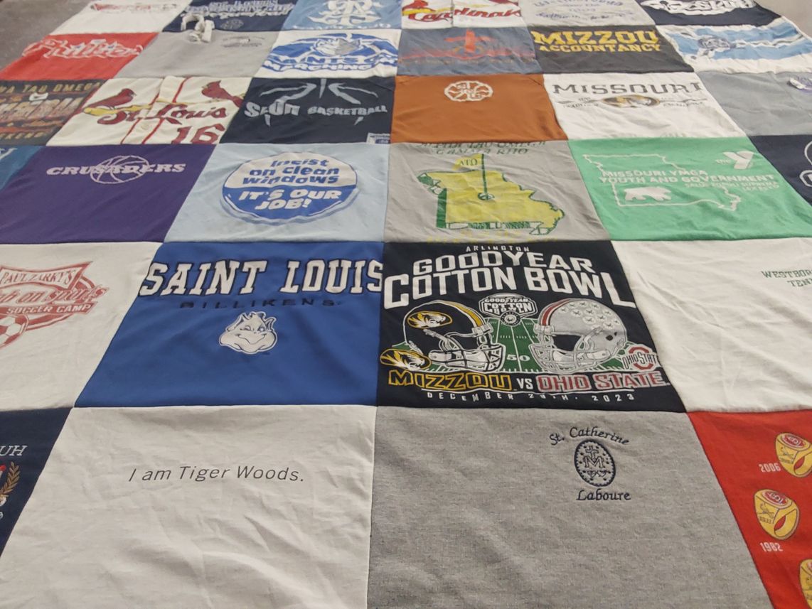 T-shirt quilt featuring saint louis billikens, missouri tigers by Sandy from MO
