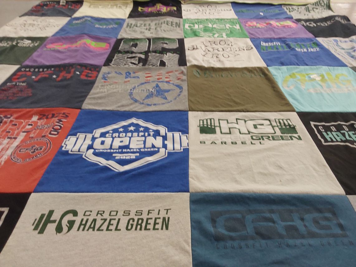 T-shirt quilt with fitness, crossfit themes by Tammy from AL