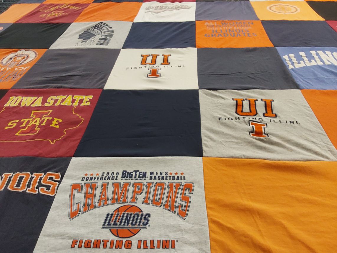 T-shirt quilt featuring university of illinois fighting illini, iowa state university by Lana from IL