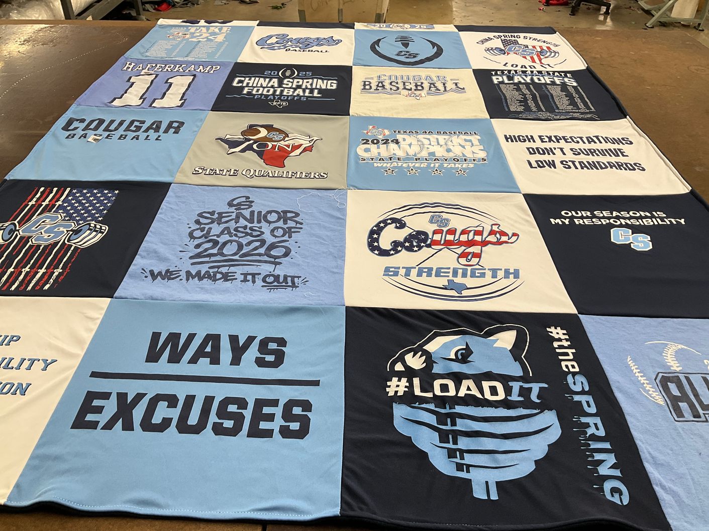 T-shirt quilt featuring china spring cougars by Kathryn from TX