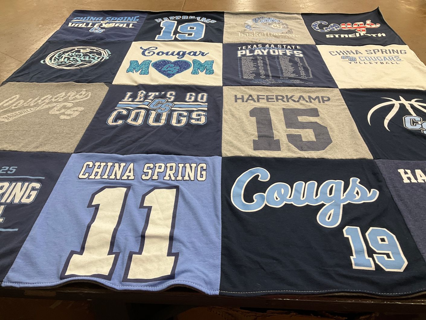T-shirt quilt featuring china spring cougars by Kathryn from TX