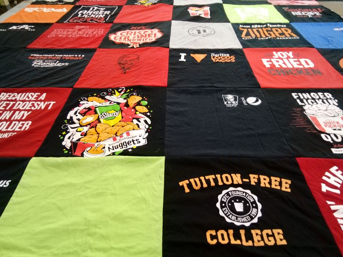 T-shirt quilt with food, fast food themes by Jennufer from MI