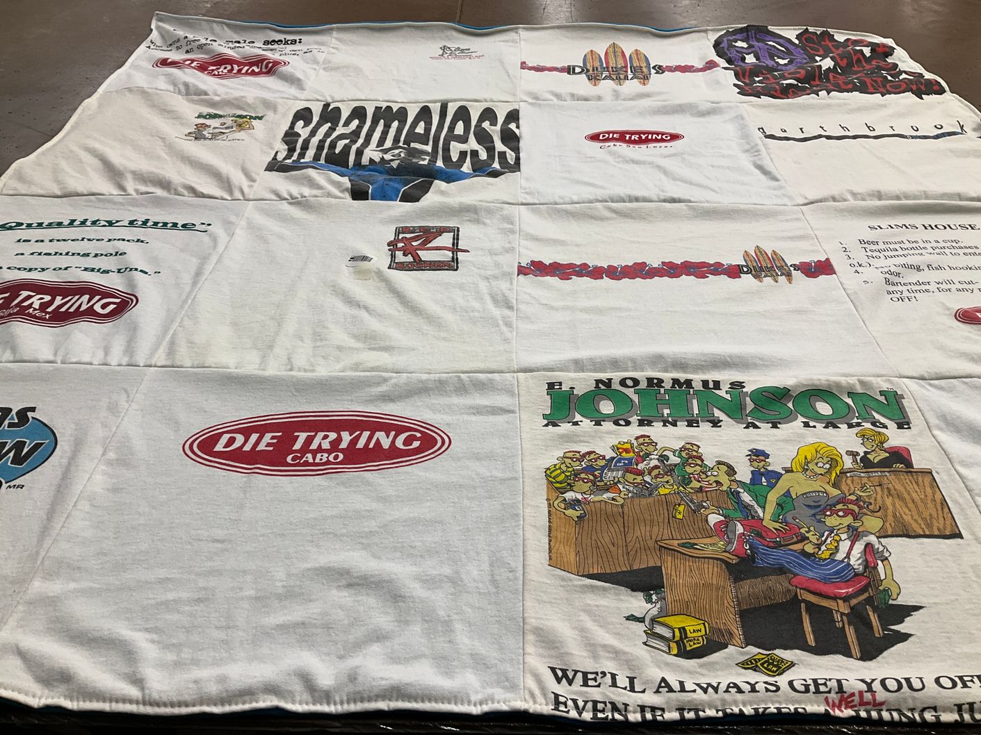 T-shirt quilt with bar culture, humor themes by T from OK