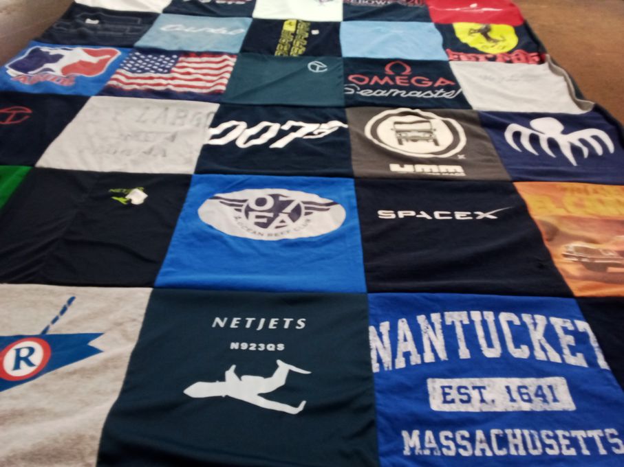 T-shirt quilt with aviation, space themes by Tom from NC