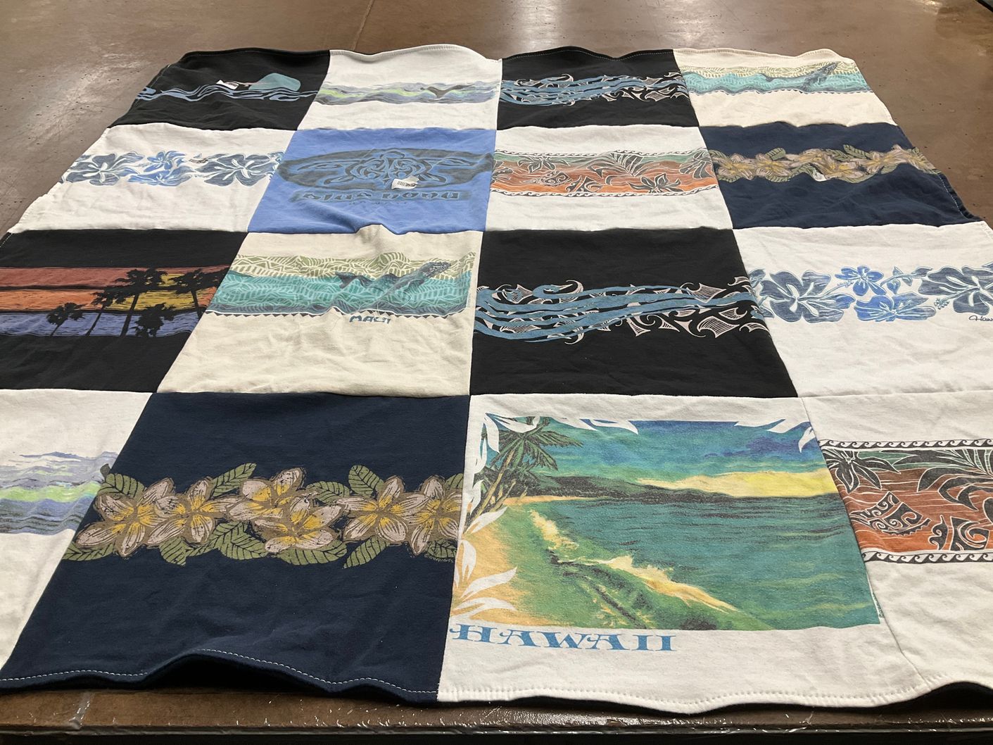 T-shirt quilt with hawaiian culture, beach themes by Karen from CA