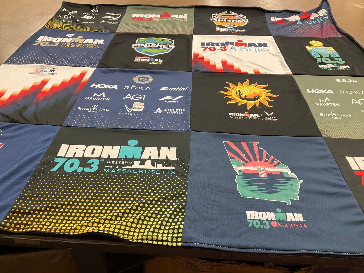 T-shirt quilt with triathlon, athletics themes by Erin from NC