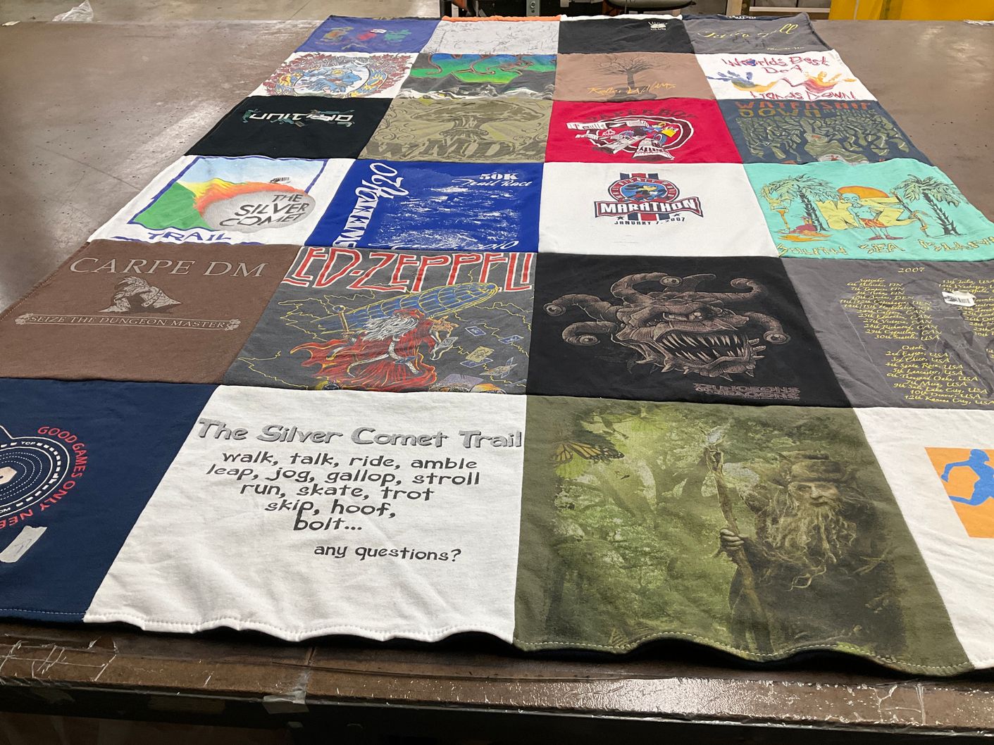 T-shirt quilt with outdoor activities, running themes by Andrea from GA