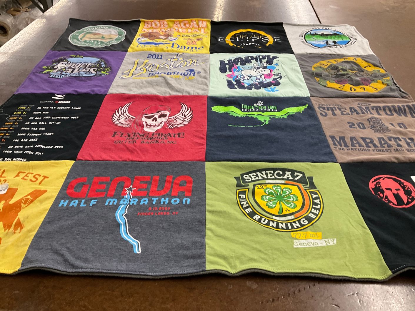T-shirt quilt with running, marathons themes by Michele from NY