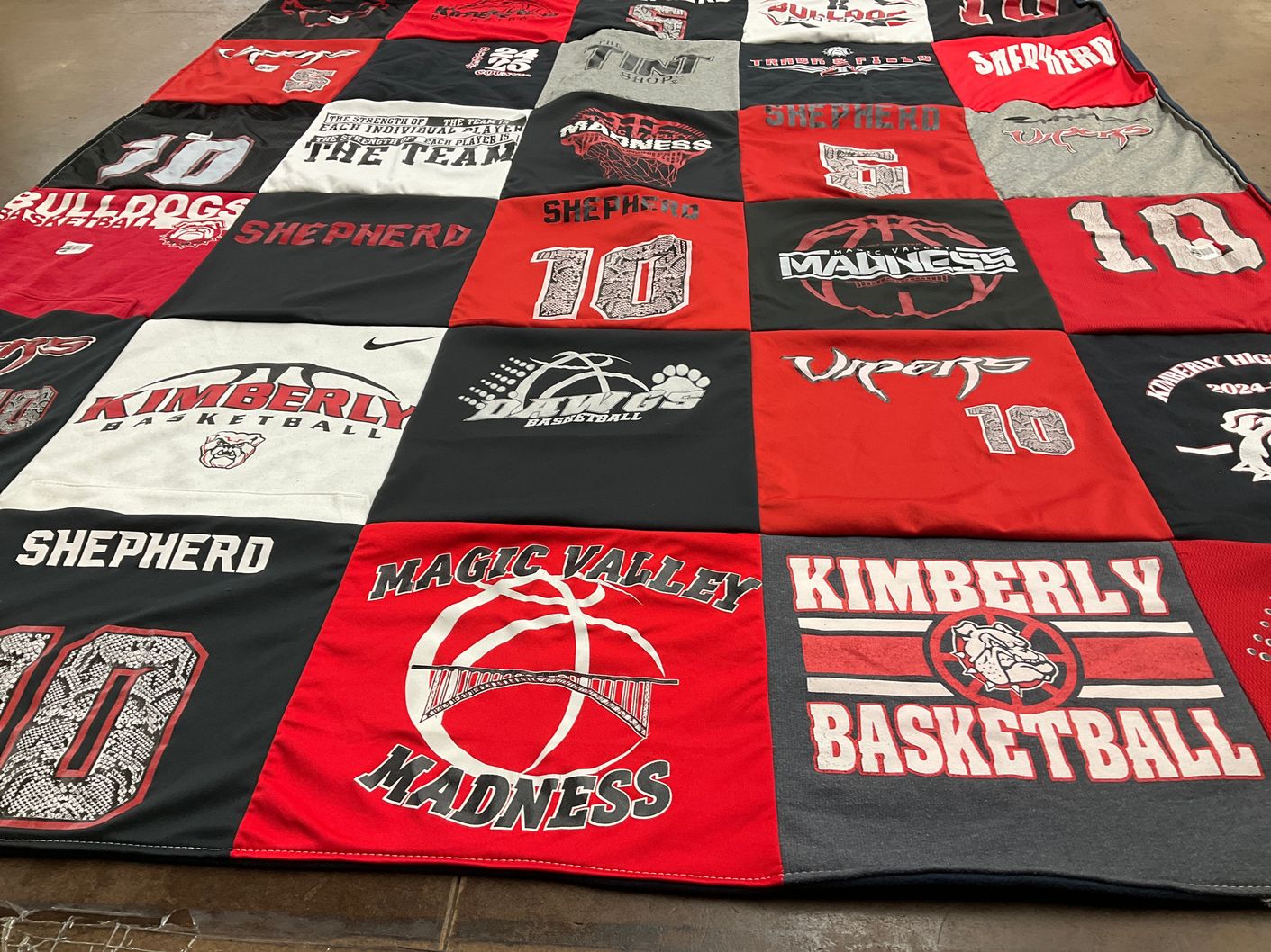 T-shirt quilt featuring kimberly high school basketball, shepherd high school basketball by Jamie from ID