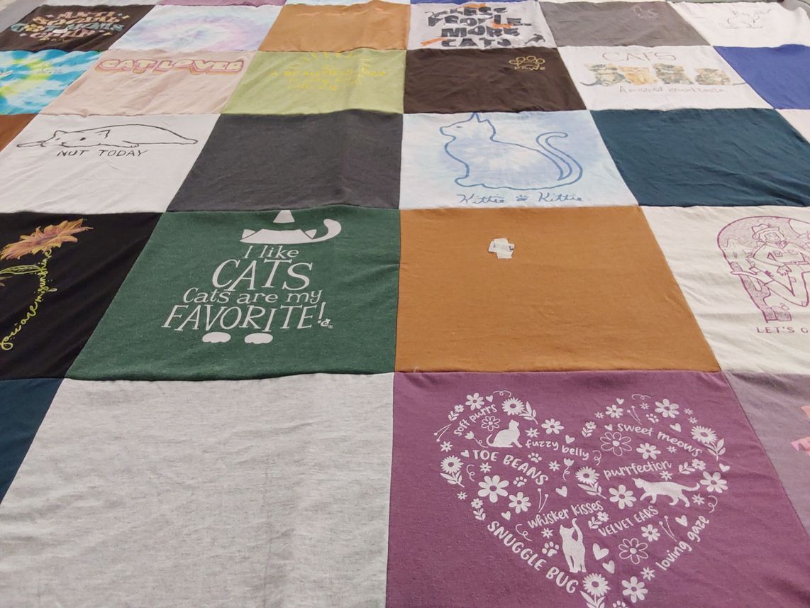 T-shirt quilt with cats, animals themes by Deborah from VA