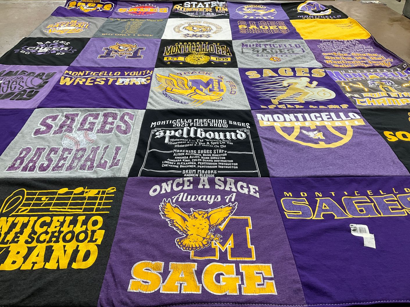T-shirt quilt featuring monticello sages by Mo from IL