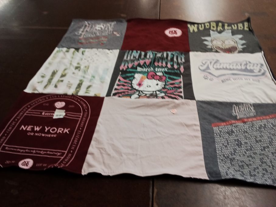 T-shirt quilt with yoga, pets themes by Hira from TX