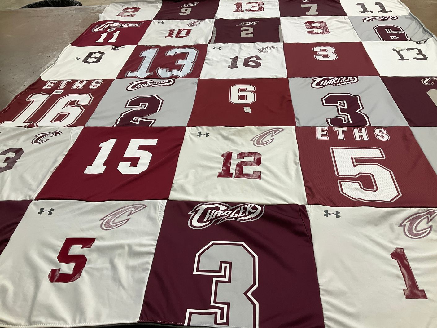 T-shirt quilt featuring chargers by Vicki from TX