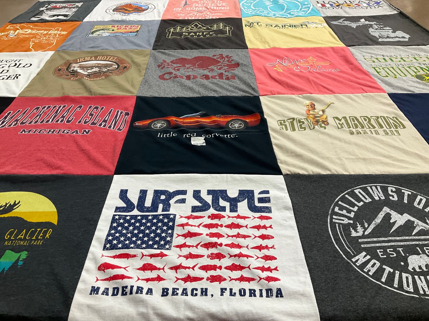 T-shirt quilt with travel, national parks themes by Karin from NY