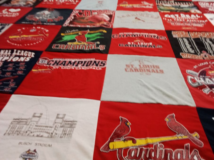 T-shirt quilt featuring st. louis cardinals by Margaret from FL