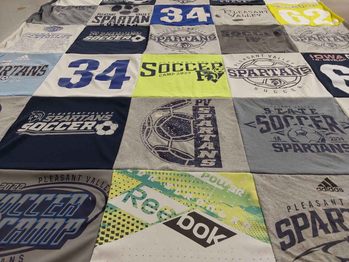 T-shirt quilt featuring pleasant valley spartans soccer by Kim from IA