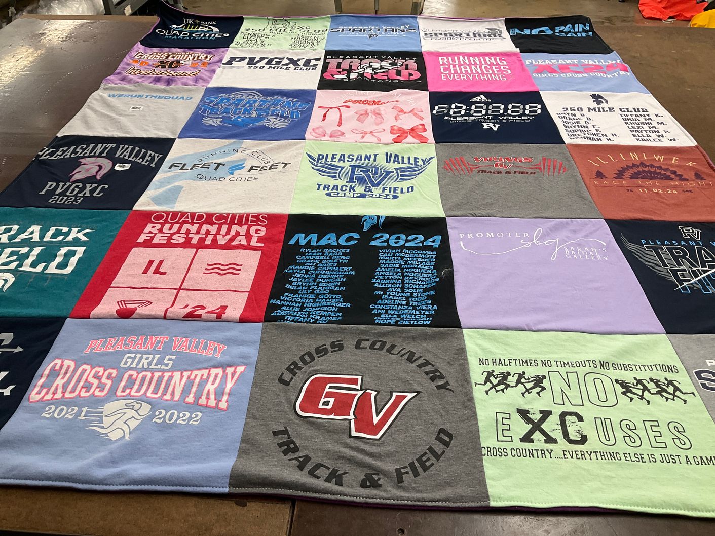 T-shirt quilt featuring pleasant valley cross country, pleasant valley track & field by Kim from IA