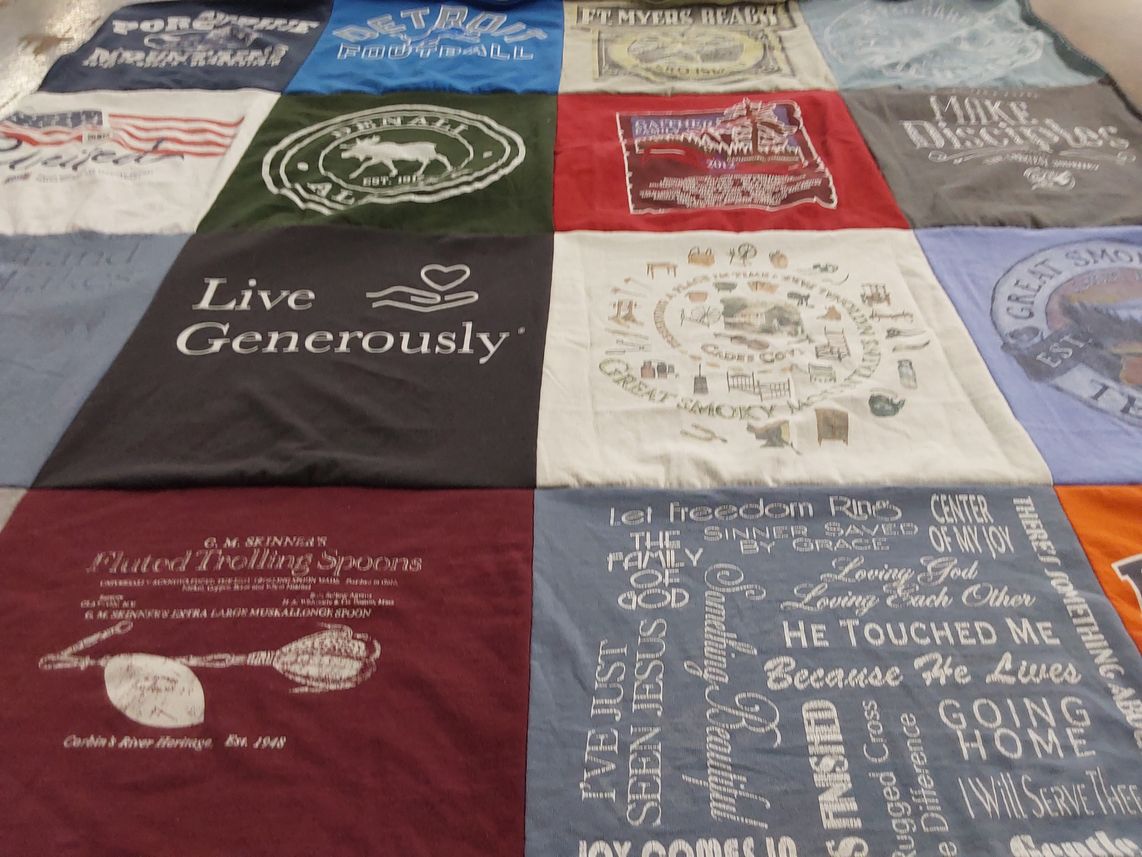 T-shirt quilt with nature, faith themes by Cheryl from MI