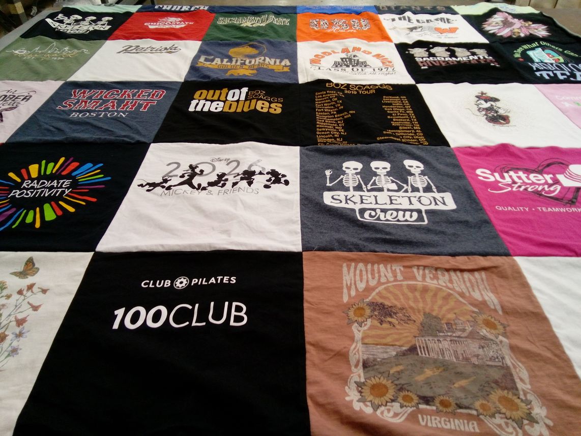 T-shirt quilt with fitness, music themes by Michelle from CA