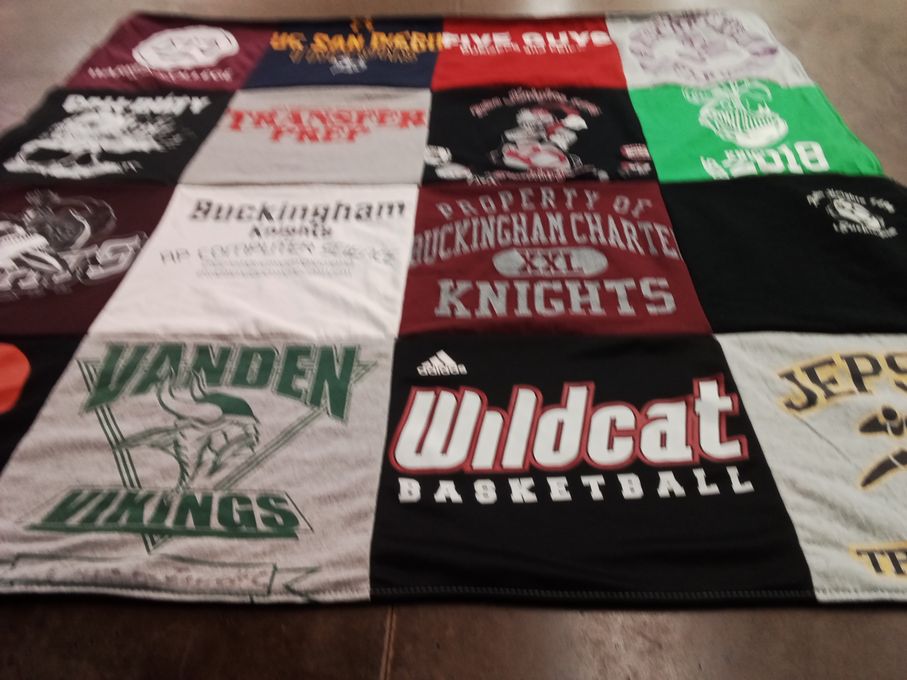 T-shirt quilt featuring wildcat basketball by Heather from CA