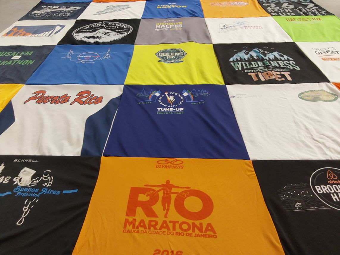 T-shirt quilt with running, marathons themes by Raymond from NY