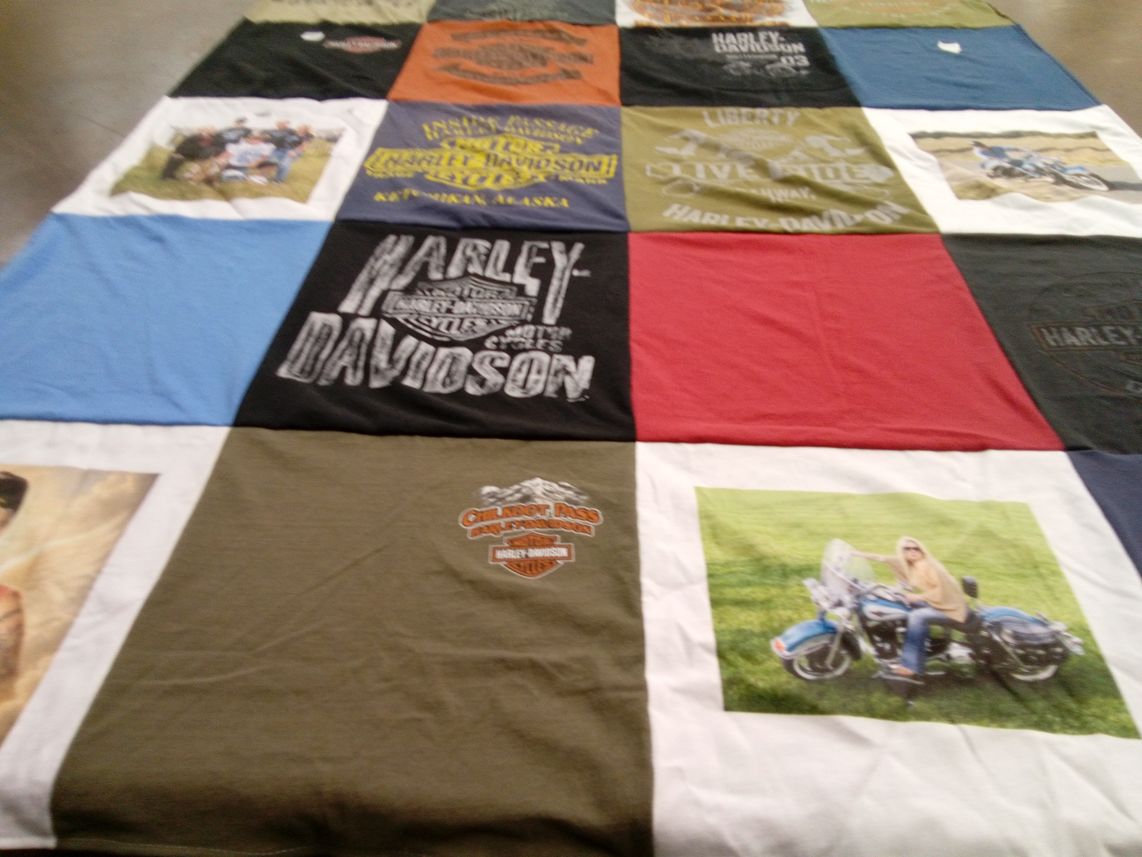 T-shirt quilt with motorcycling, biking themes by Dianne from NJ