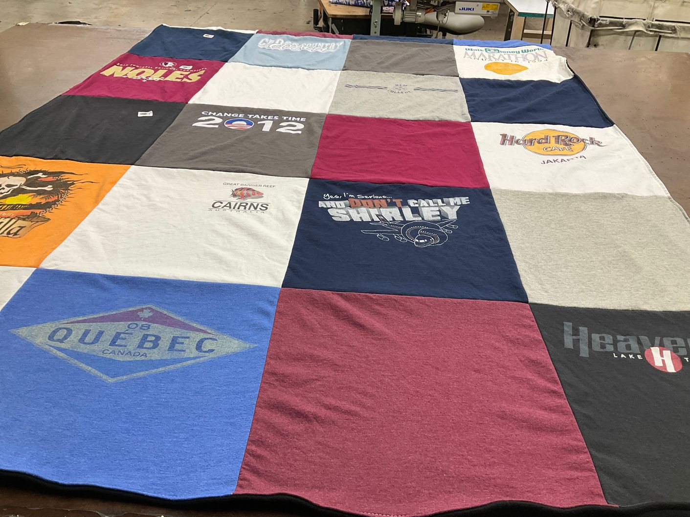 T-shirt quilt with travel, marathon themes by Sherry from FL