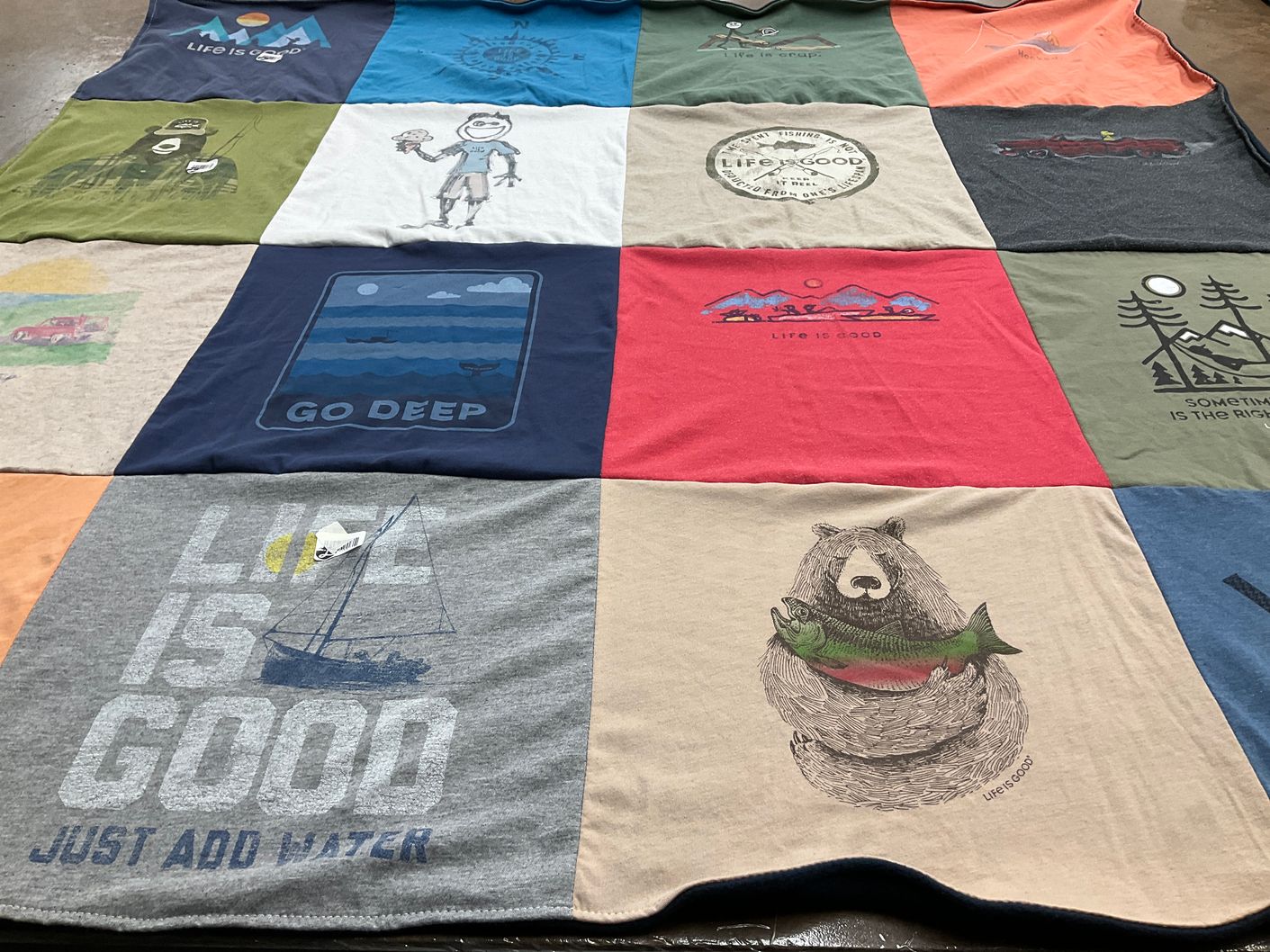 T-shirt quilt with outdoors, fishing themes by Patricia from PA