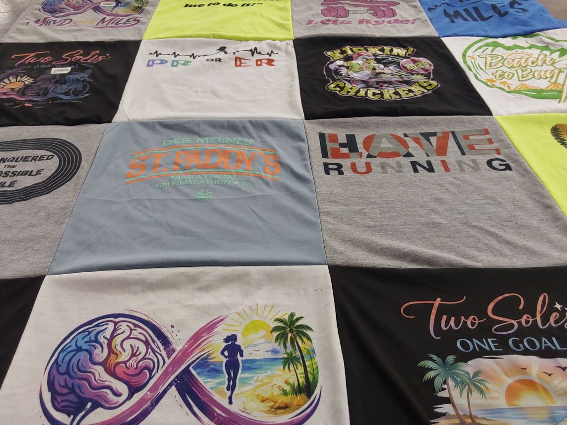 T-shirt quilt with running, marathons themes by Natalie from TX