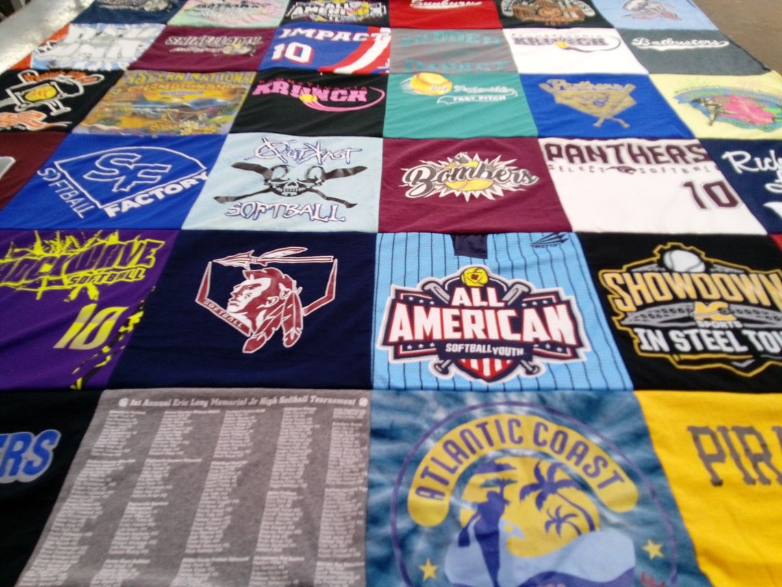 T-shirt quilt with softball themes by Marley from PA