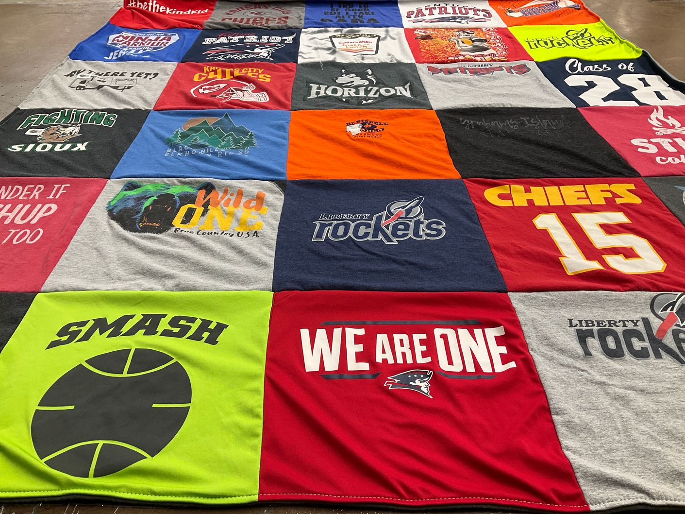 T-shirt quilt featuring patriots, chiefs by Kevin from ND