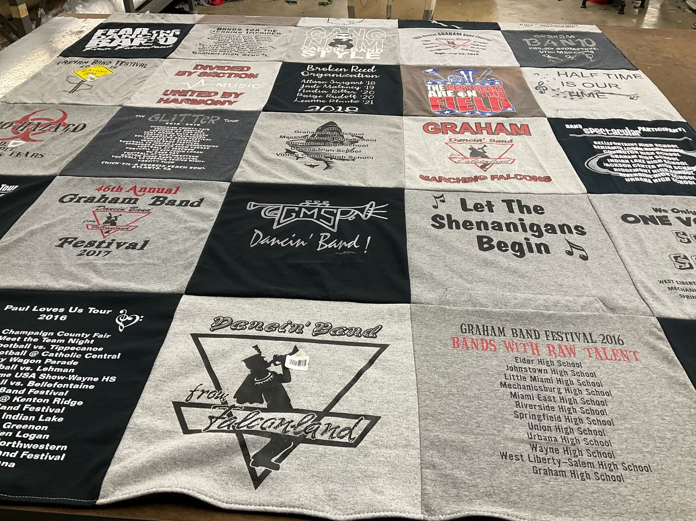 T-shirt quilt featuring graham marching falcons by Robin from OH