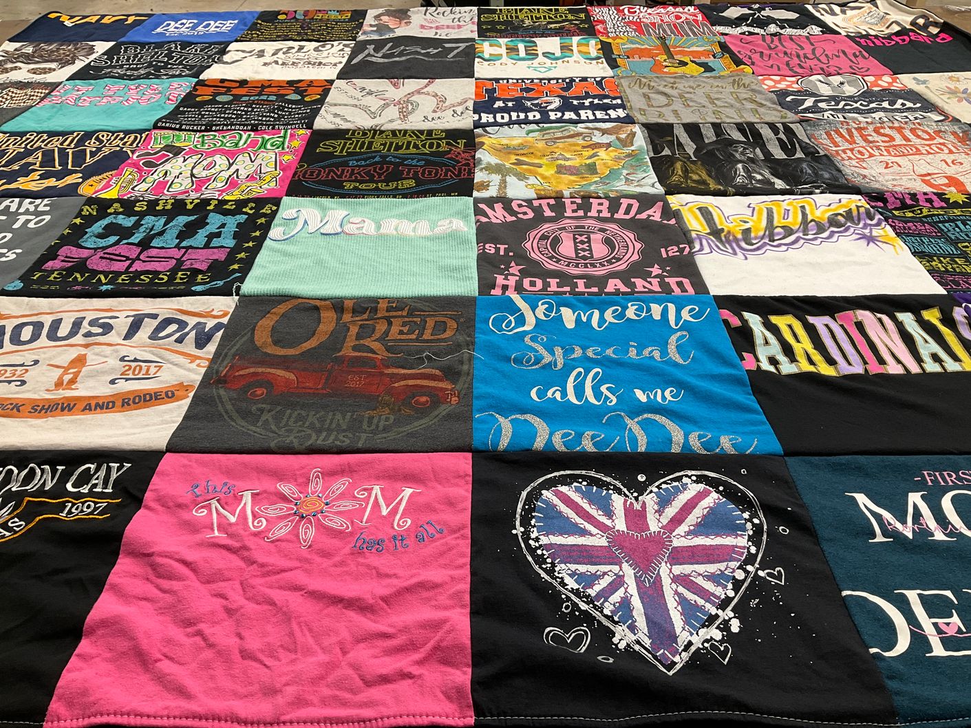 T-shirt quilt with music, family themes by Deana from TX
