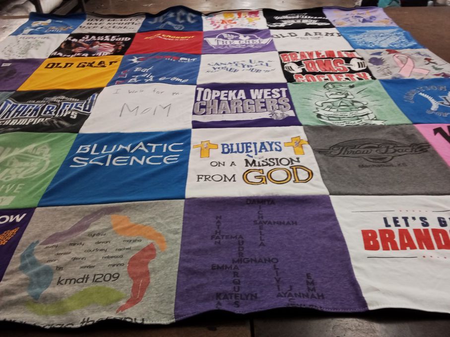 T-shirt quilt featuring topeka west high school bluejays by Mary from KS