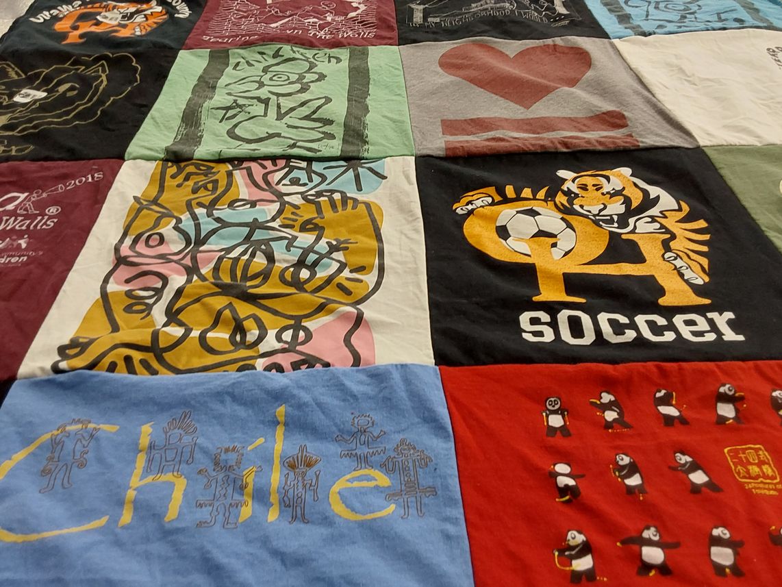 T-shirt quilt featuring quincy high school soccer by Tess from MI