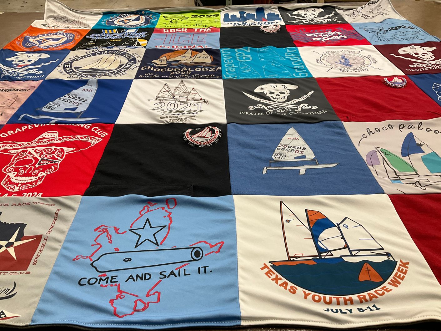 T-shirt quilt with sailing, events themes by Andrea from TX