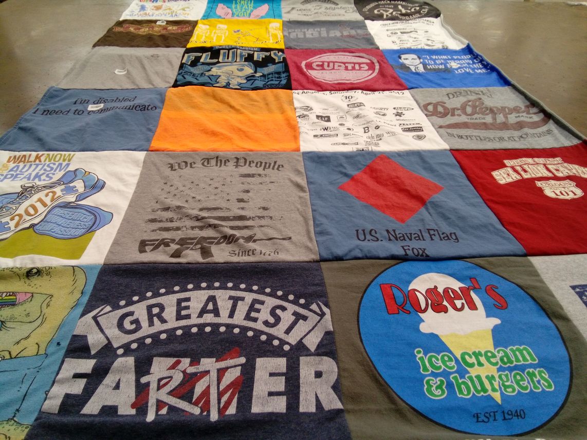 T-shirt quilt with autism awareness, food themes by MELISSA from ID