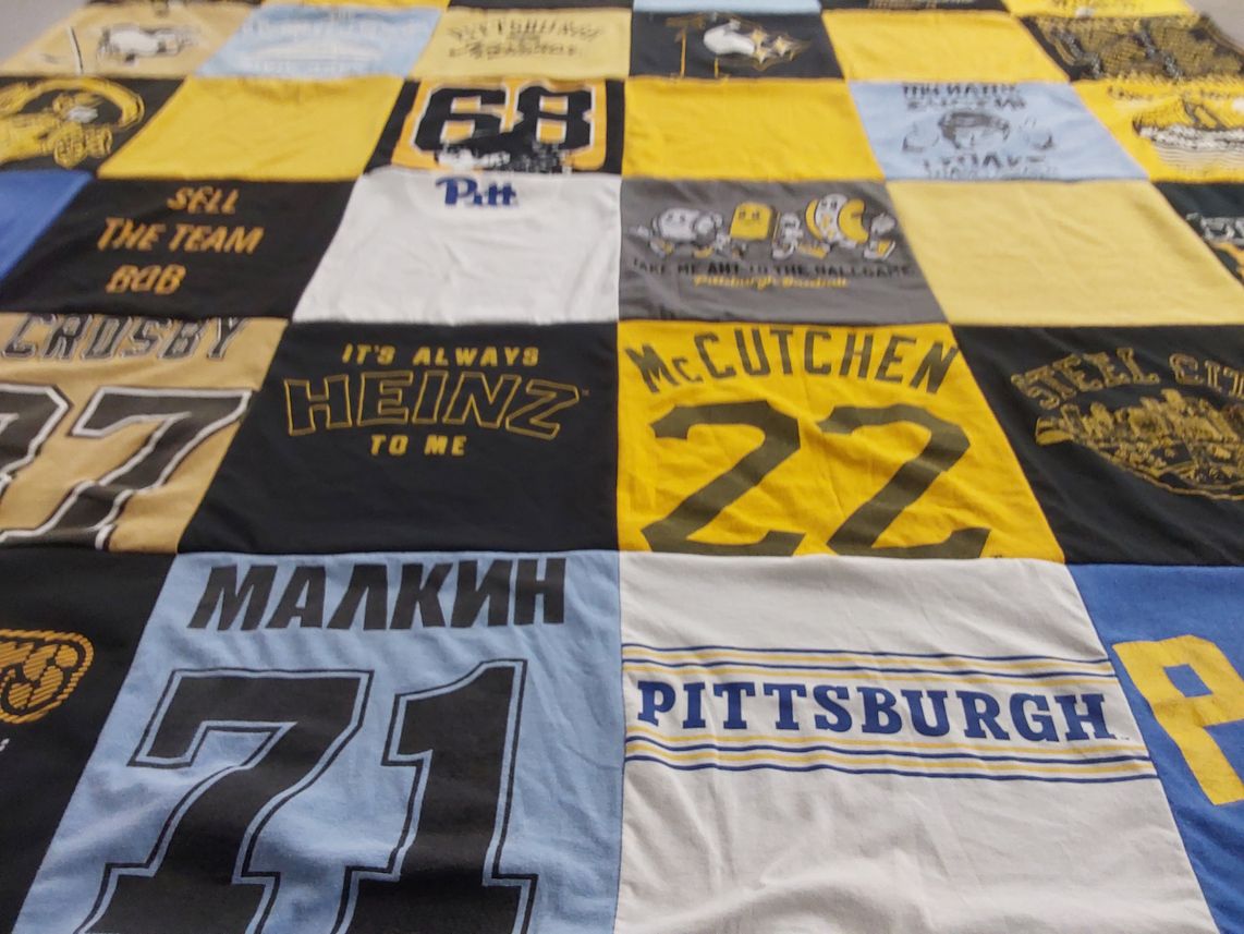 T-shirt quilt featuring pittsburgh pirates, pittsburgh steelers by Samantha from SC