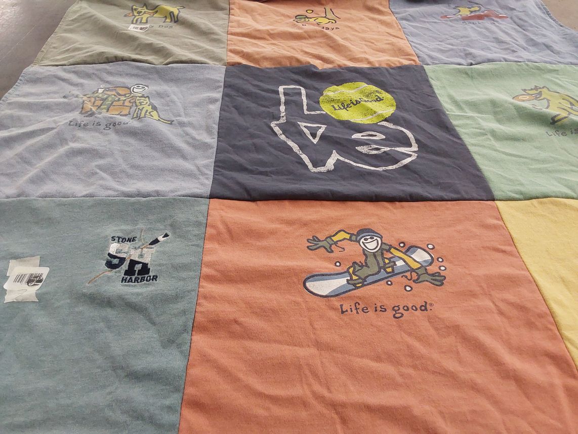 T-shirt quilt with outdoor activities, pets themes by Beth from PA