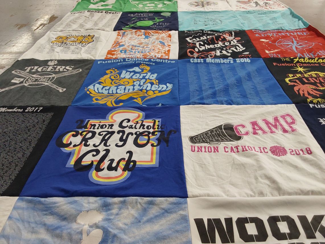T-shirt quilt featuring union catholic softball team by Christine from FL