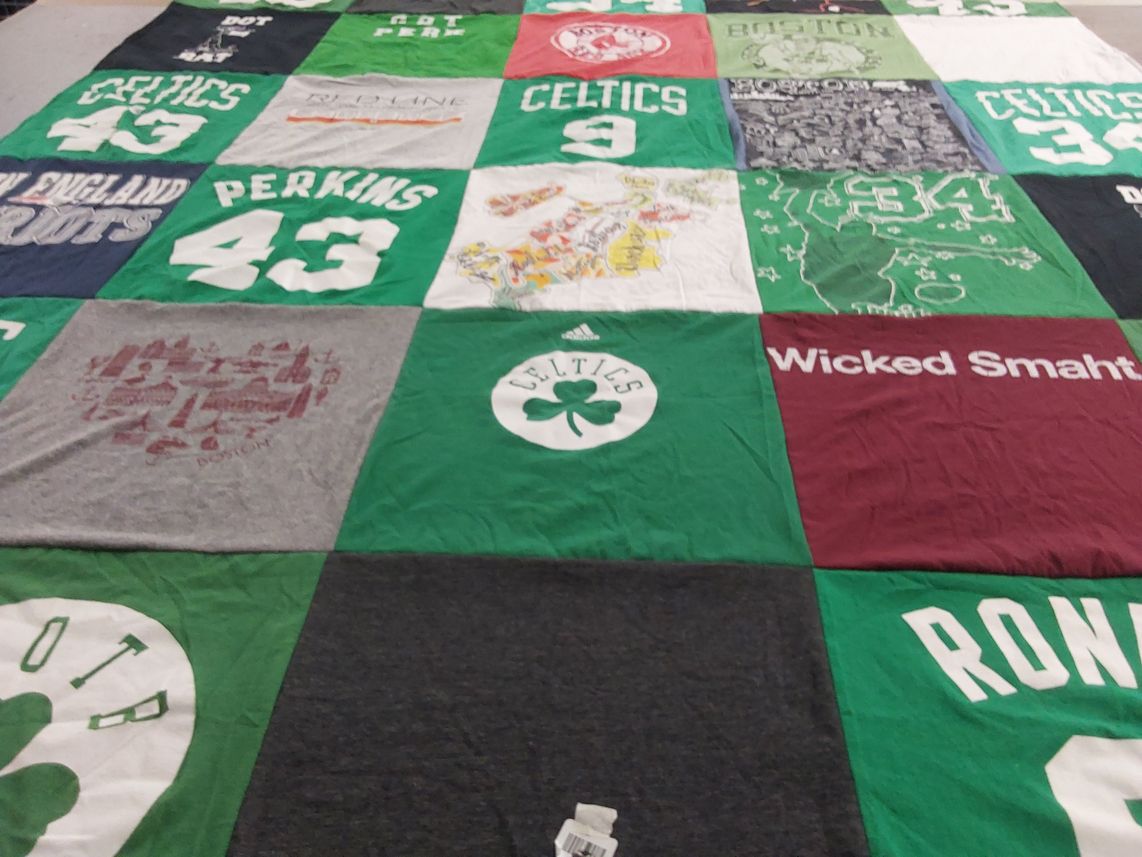 T-shirt quilt featuring boston celtics, new england patriots by Melissa from VA