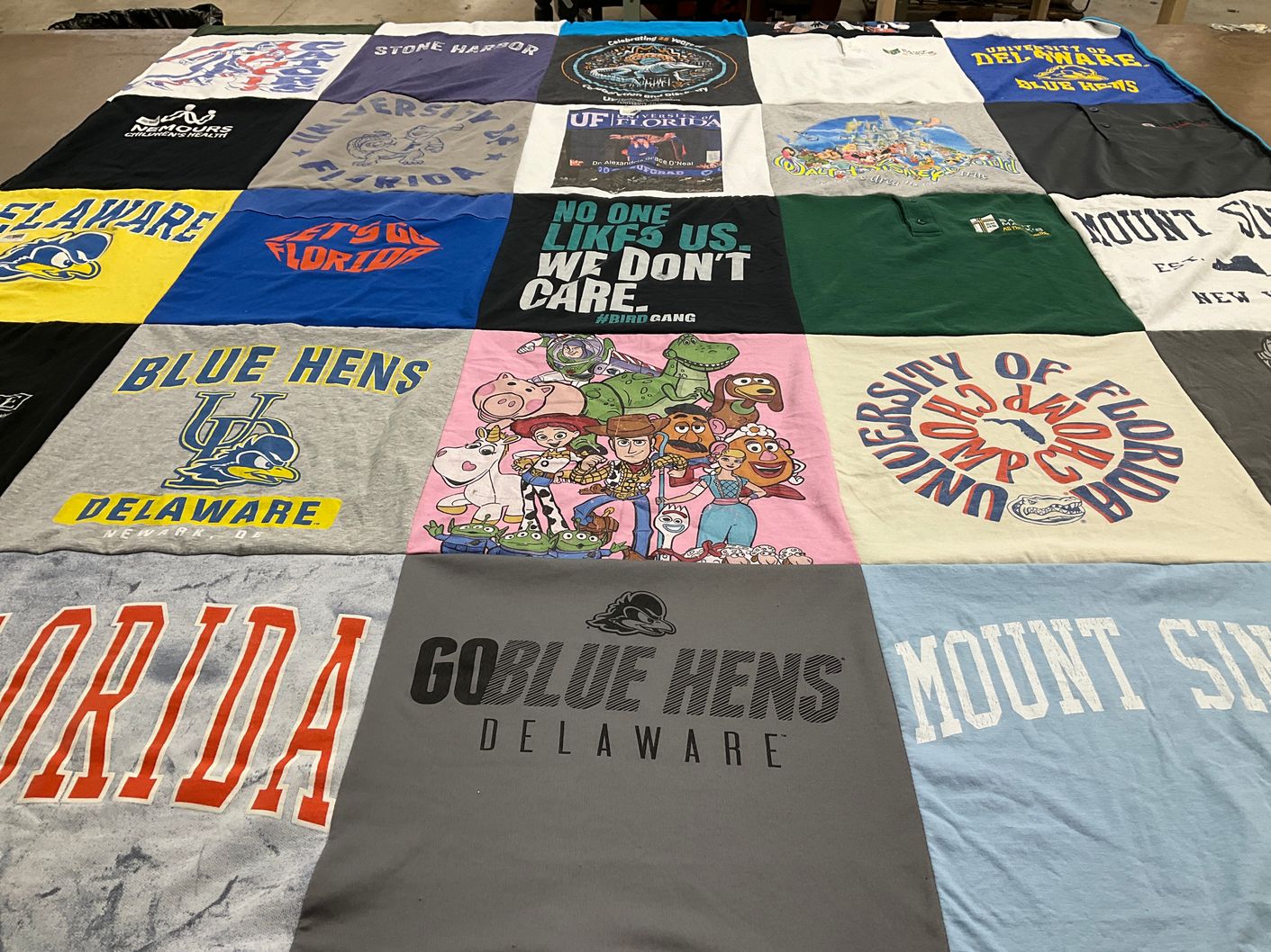 T-shirt quilt featuring blue hens, gators by Christina from DE