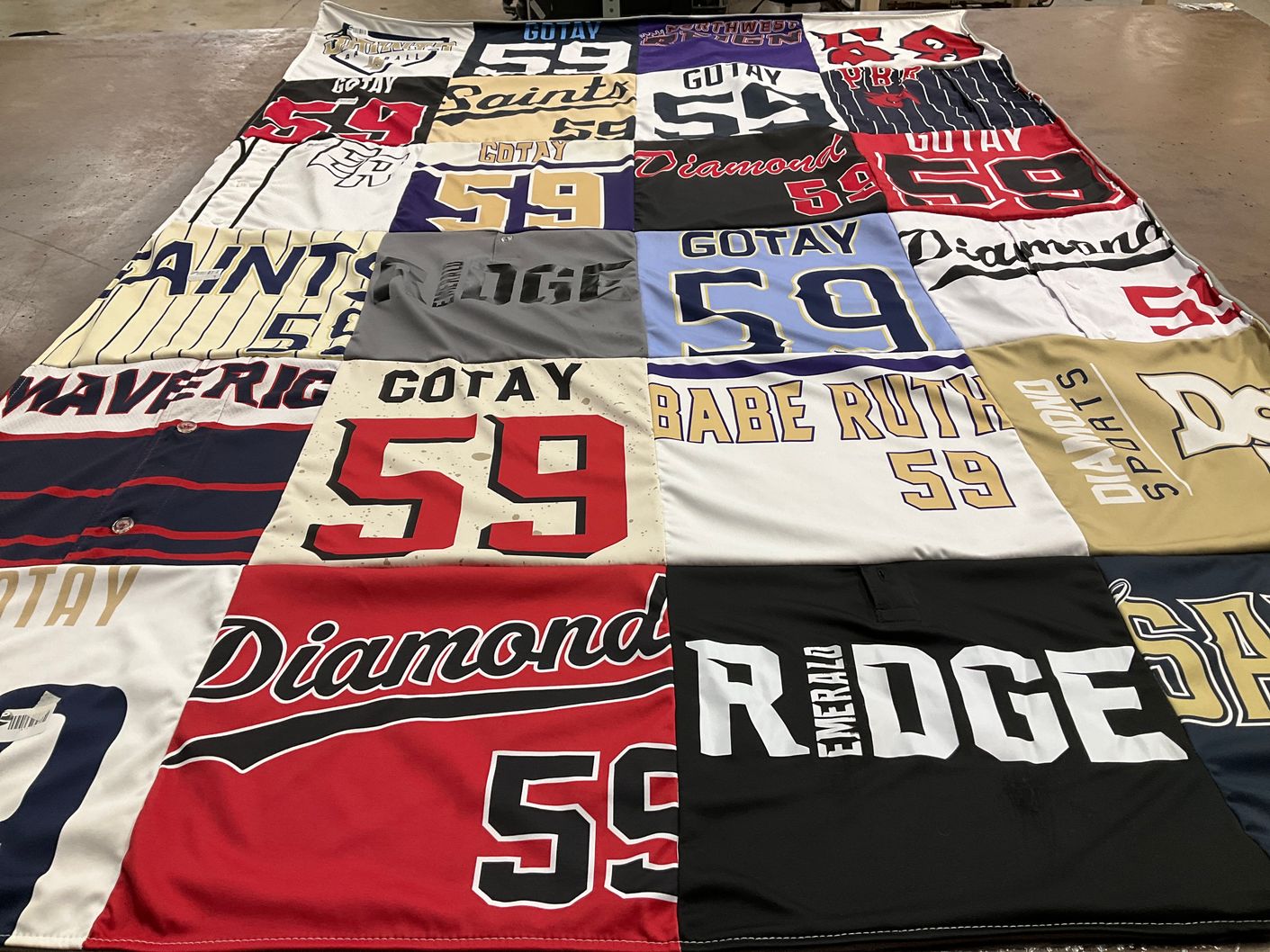 T-shirt quilt with sports, baseball themes by Eliesel from WA