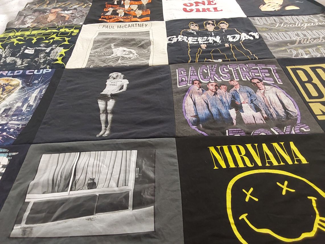 T-shirt quilt with music, bands themes by Nina from CA