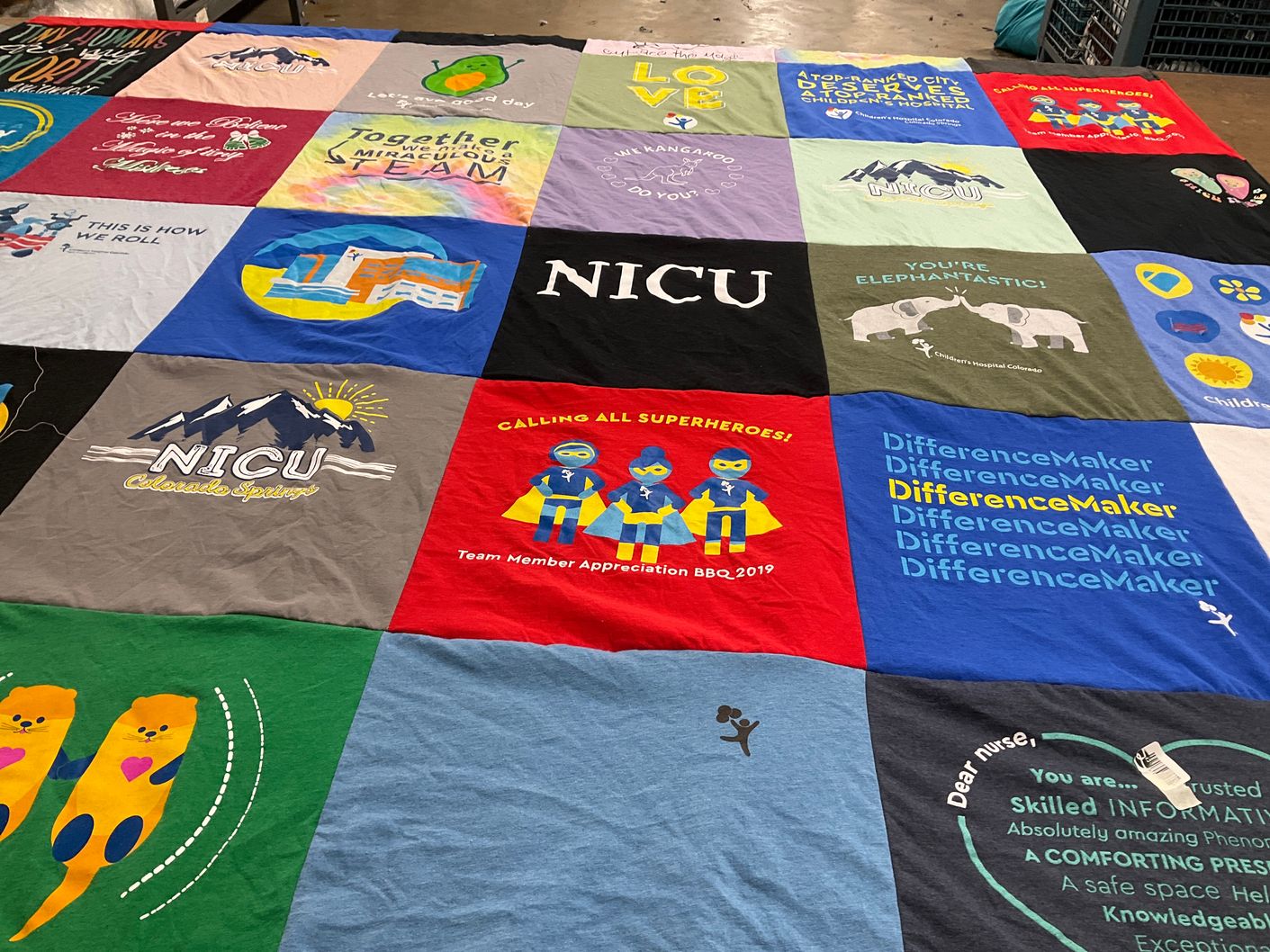 T-shirt quilt with healthcare, nursing themes by Corinna from CO