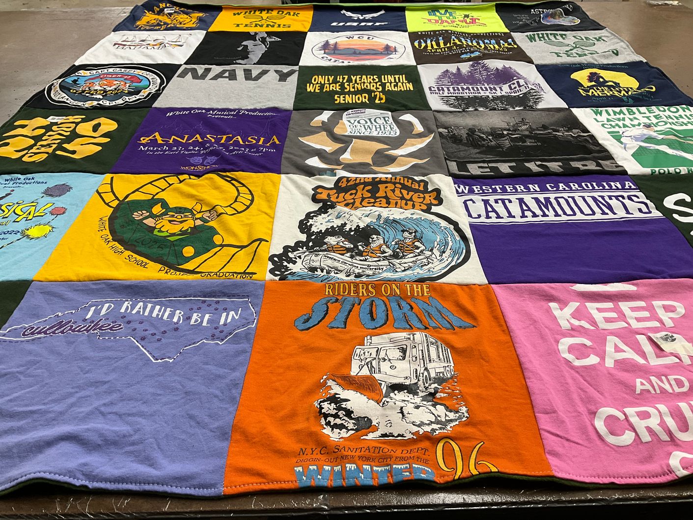 T-shirt quilt from western carolina university, white oak high school by Evelyn from NC