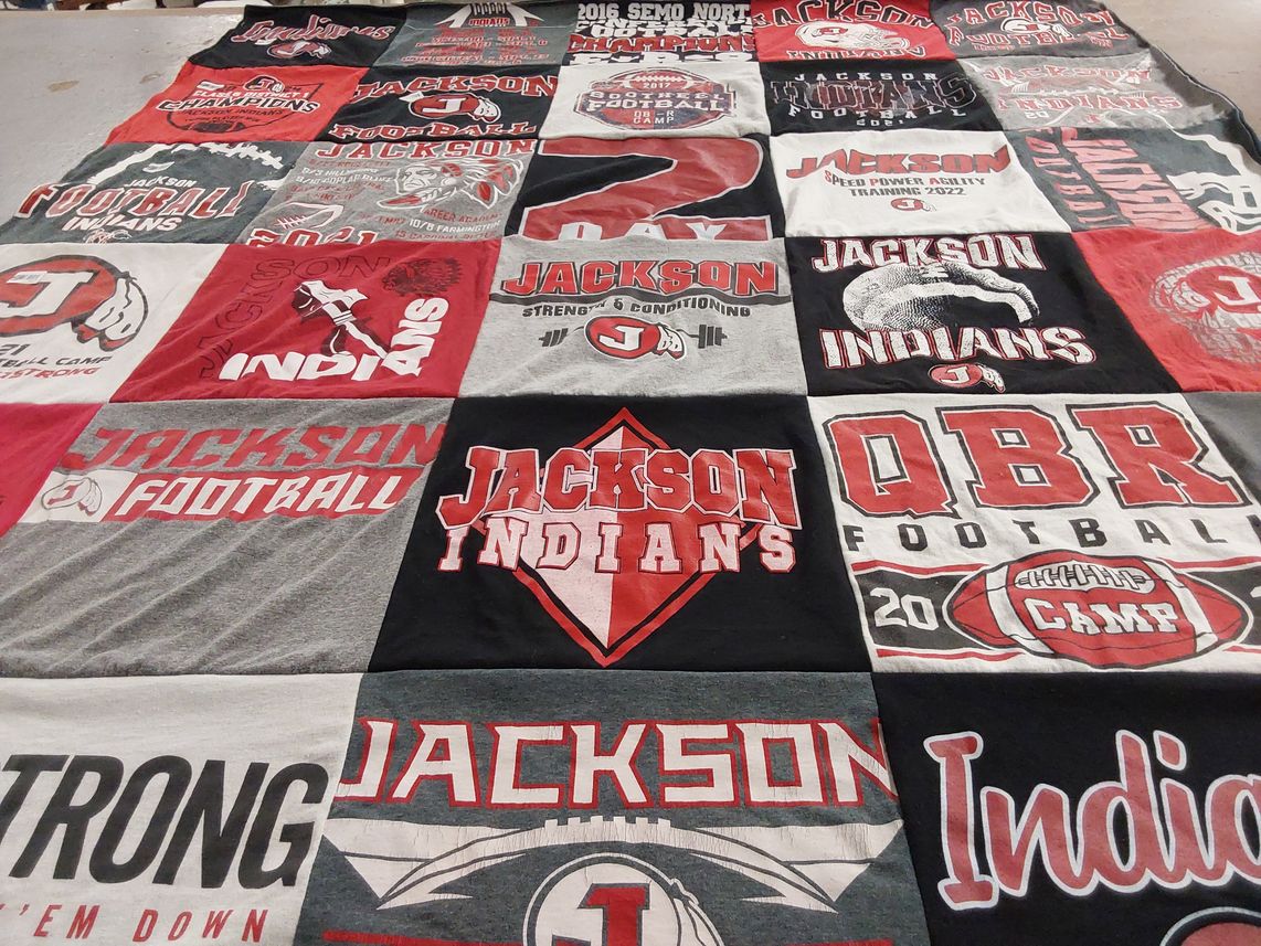 T-shirt quilt featuring jackson indians by Cole from MO