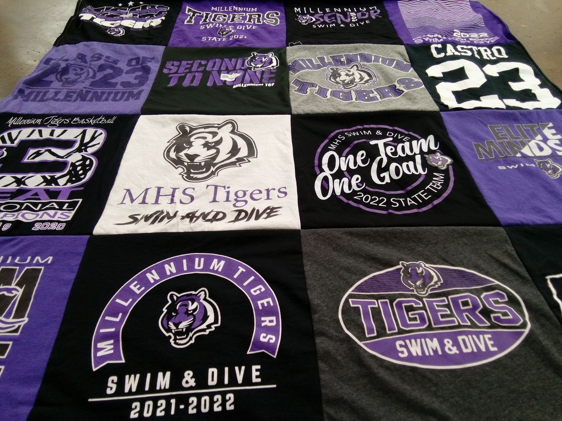 T-shirt quilt featuring millennium tigers swim and dive by JaMe from AZ