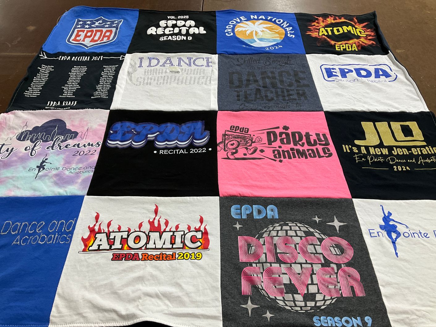 T-shirt quilt with dance, acrobatics themes by Gab from NJ